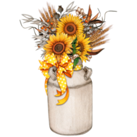 acquerello Vintage ▾ latte secchio con girasoli png