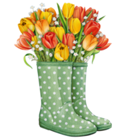 waterverf rubber laarzen met bloemen boeket png