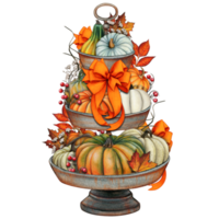 Watercolor hand drawn fall decorated tiered tray png