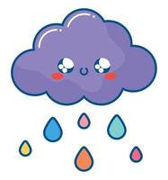 kawaii nube y color gotas vector