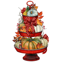 Watercolor hand drawn fall decorated tiered tray png