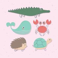 five cute animals vector