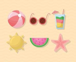 seis iconos de verano vector