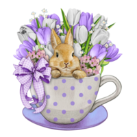 waterverf hand- getrokken schattig konijn in een thee kop png