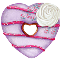 watercolor hand drawn heart shaped donut png