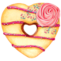 watercolor hand drawn heart shaped donut png