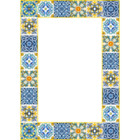 watercolor mediterranean tiles frame png