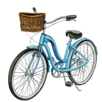 watercolor blue bike with basket