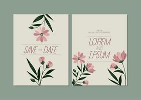 invitación de boda y flores vector