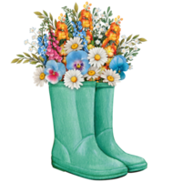 watercolor rubber boots with floral bouquet png