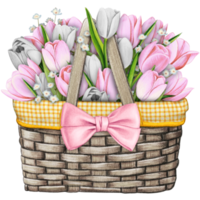 aguarela cesta com floral ramalhete png