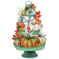 Watercolor hand drawn fall decorated tiered tray png