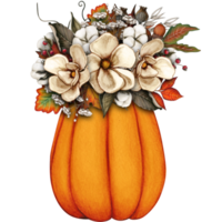 acuarela otoño composición con calabaza, girasoles, seco hierbas png