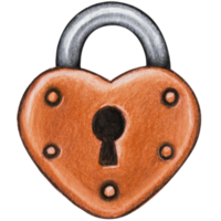 Watercolor hand drawn heart shaped lock png