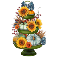 Watercolor hand drawn fall decorated tiered tray png