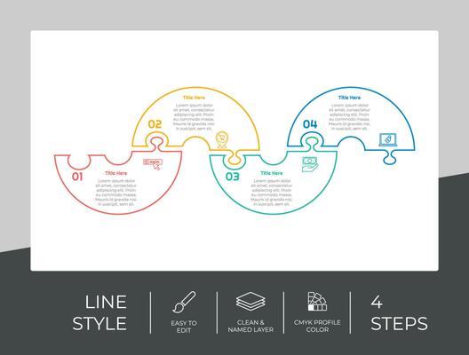 Puzzle step infographic vector design with 4 steps colorful style for presentation purpose.Line step infographic can be used for business and marketing