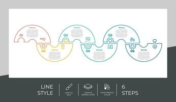 Puzzle step infographic vector design with 6 steps colorful style for presentation purpose.Line step infographic can be used for business and marketing