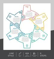 rompecabezas paso infografía vector diseño con 6 6 pasos vistoso estilo para presentación propósito.línea paso infografía lata ser usado para negocio y márketing