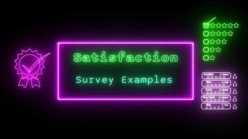 la satisfaction enquête exemples néon vert-rose fluorescent texte animation bleu Cadre sur noir Contexte video