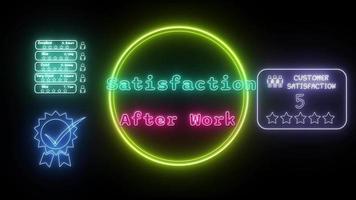 satisfaction after work Neon green-pink Fluorescent Text Animation yellow frame on black background video