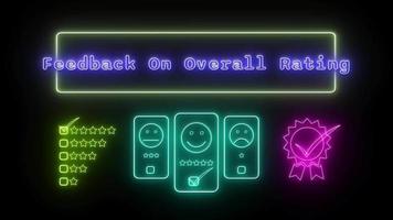feedback on overall rating Neon blue Fluorescent Text Animation yellow frame on black background video