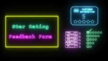 star rating feedback form Neon green-pink Fluorescent Text Animation yellow frame on black background video