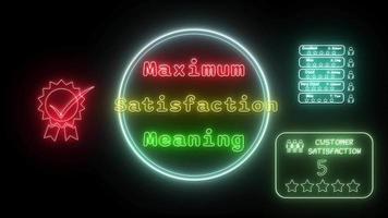 maximum satisfaction meaning Neon red-yellow Fluorescent Text Animation blue frame on black background video