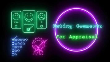 rating comments for appraisal Neon green-blue Fluorescent Text Animation pink frame on black background video