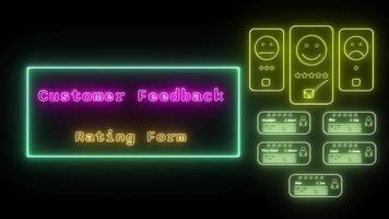 cliente risposta valutazione modulo neon giallo-rosa fluorescente testo animazione verde telaio su nero sfondo video