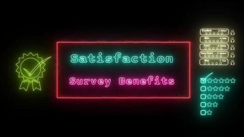 satisfaction survey benefits Neon green-pink Fluorescent Text Animation pink frame on black background video