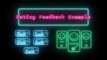 rating feedback example Neon pink Fluorescent Text Animation green frame on black background video