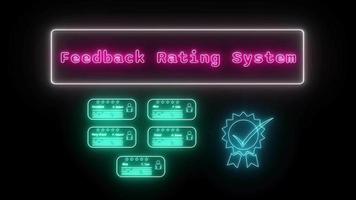 feedback rating system Neon pink Fluorescent Text Animation pink frame on black background video