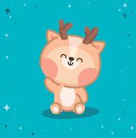 kawaii reindeer card vector