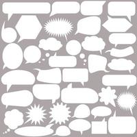 Set, collection of flat style vector speech bubbles, clouds, baloons. Talking, speaking, chatting, screaming, laughing, thinking, dreaming bubbles. Modern motion design shapes with rounded edges.