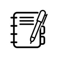 Writing book vector icon. logbook illustration symbol. notebook sign.