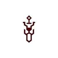 Throne sword logo design with wolf head combination vector