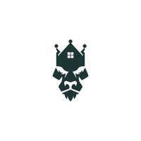 lion head logo design with a house on it vector