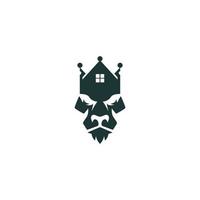 lion head logo design with a house on it vector