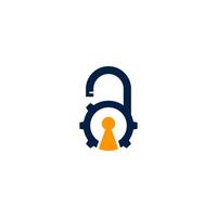 lock padlock logo design with gear underneath and color pattern vector