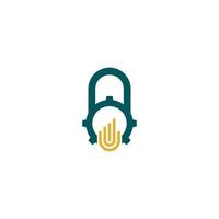 lock padlock logo design with gear underneath and color pattern vector