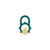 lock padlock logo design with gear underneath and color pattern vector