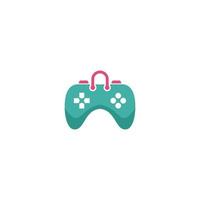 The game controller is green with pink handles and a blue circle. vector