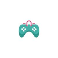 The game controller is green with pink handles and a blue circle. vector