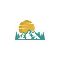 Mountain landscape with sun and mountains in the background. vector