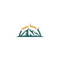 Mountain logo with sun and mountain word. vector