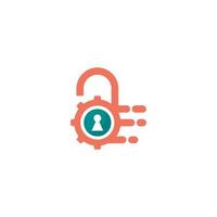 lock padlock logo design with gear underneath and color pattern vector