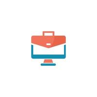 Computer icon with briefcase in blue and orange. vector