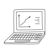 mano dibujar garabatear ordenador portátil con negocio diagrama. vector línea ilustración aislado en blanco antecedentes