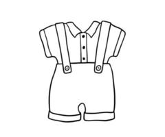 Infant boy cute clothes doodle. Outline sketch Baby clothes isolated on white vector