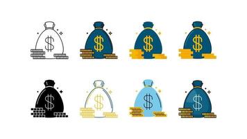 Bag of Dollars Coin With Simple Different Style Vector Illustration Set